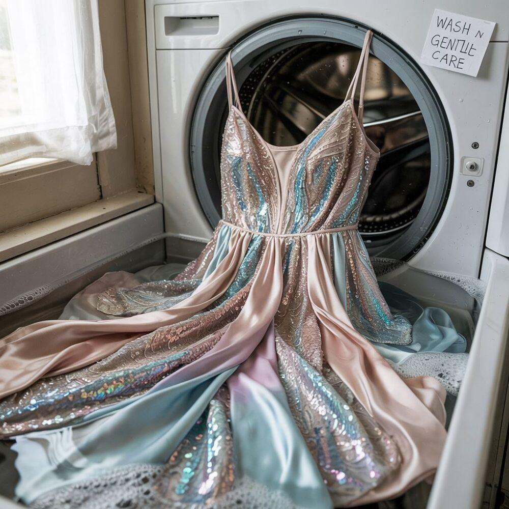 brokatowa tkanina podczas prania