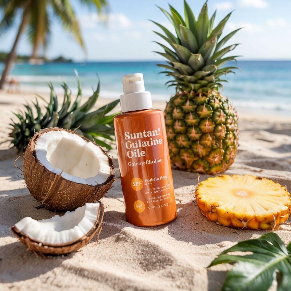 butelki z olejkiem na plaży