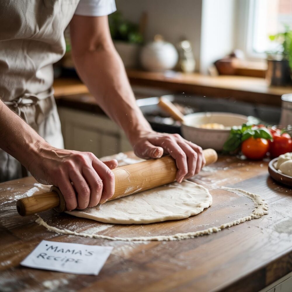 ciasto na pizzę na stolnicy