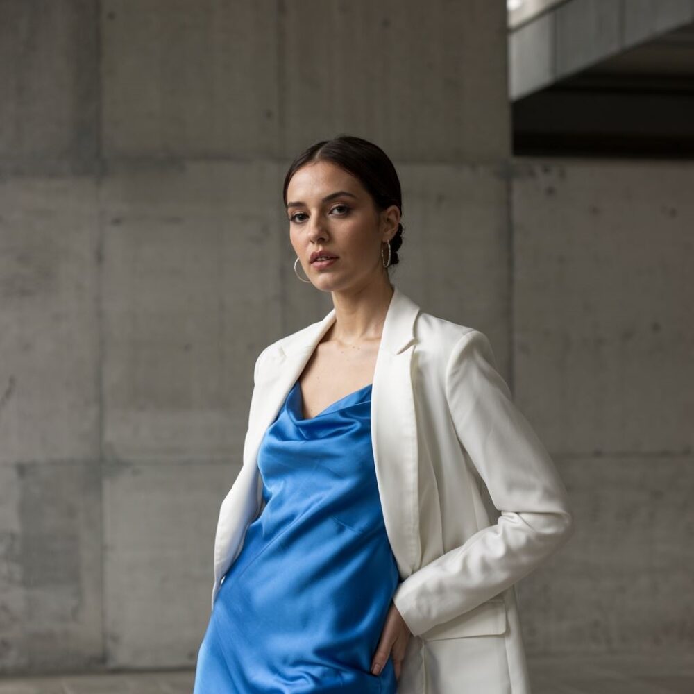 elegancki look sukienka i żakiet