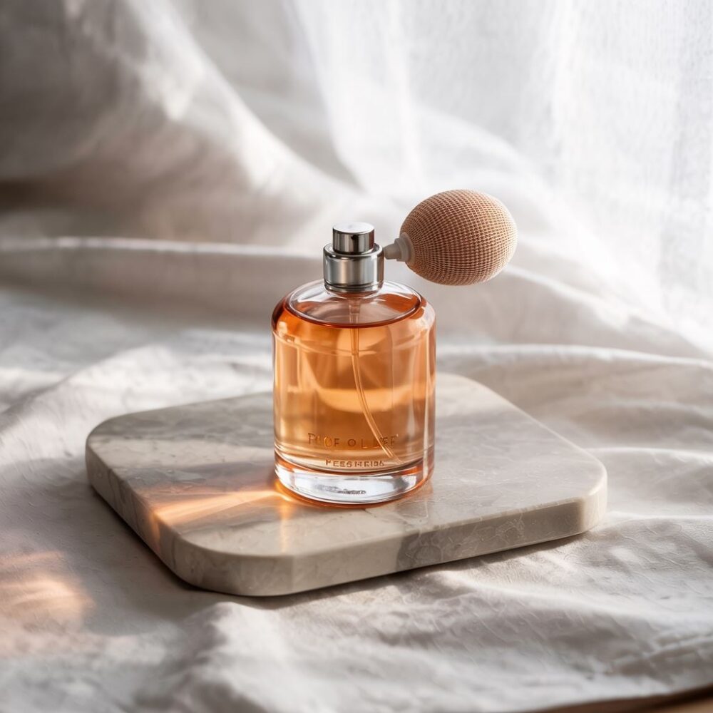 flakon perfum z etykietą