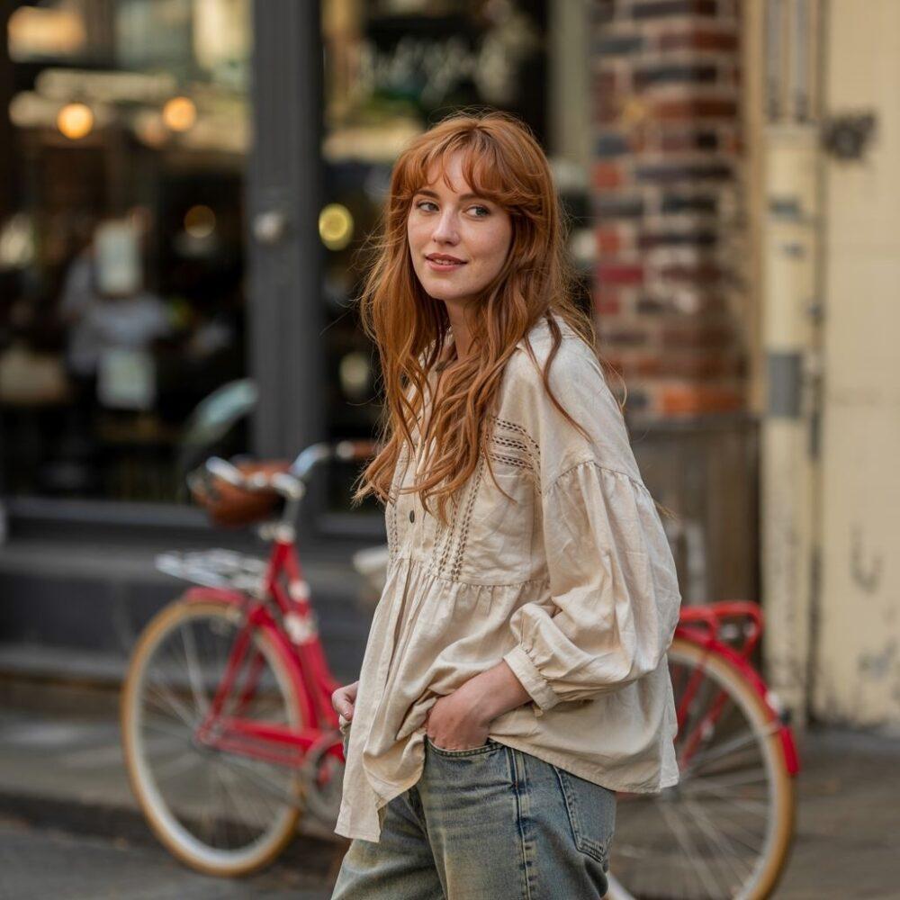 kobieta w luźnej bluzce