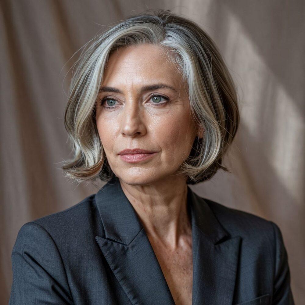 kobieta z siwymi pasmami