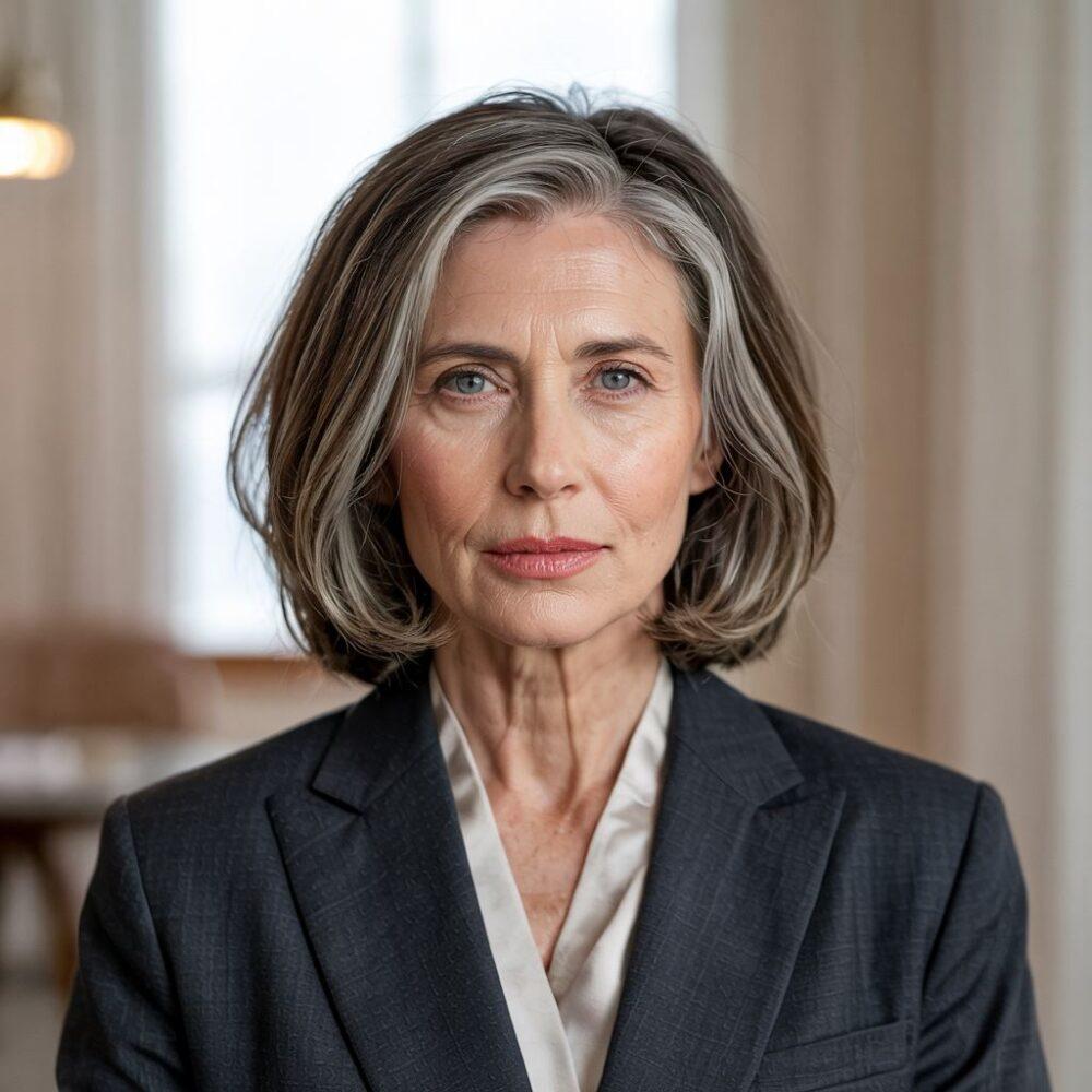 modna fryzura do siwych włosów