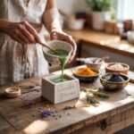 mydło ekologiczne na drewnianym stole