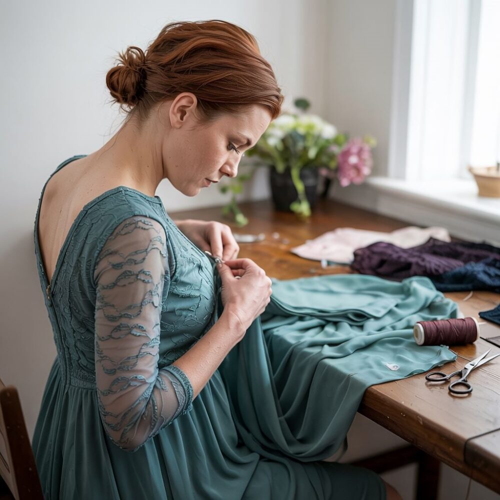 narzędzia krawieckie przy sukience