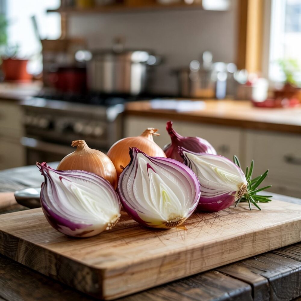 plasterki cebuli na desce