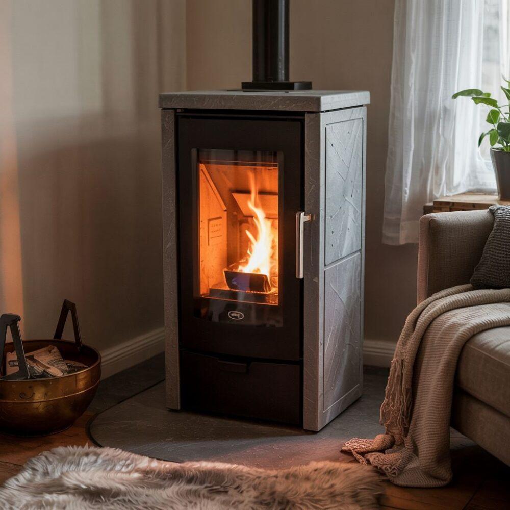 płomień w piecu na pellet