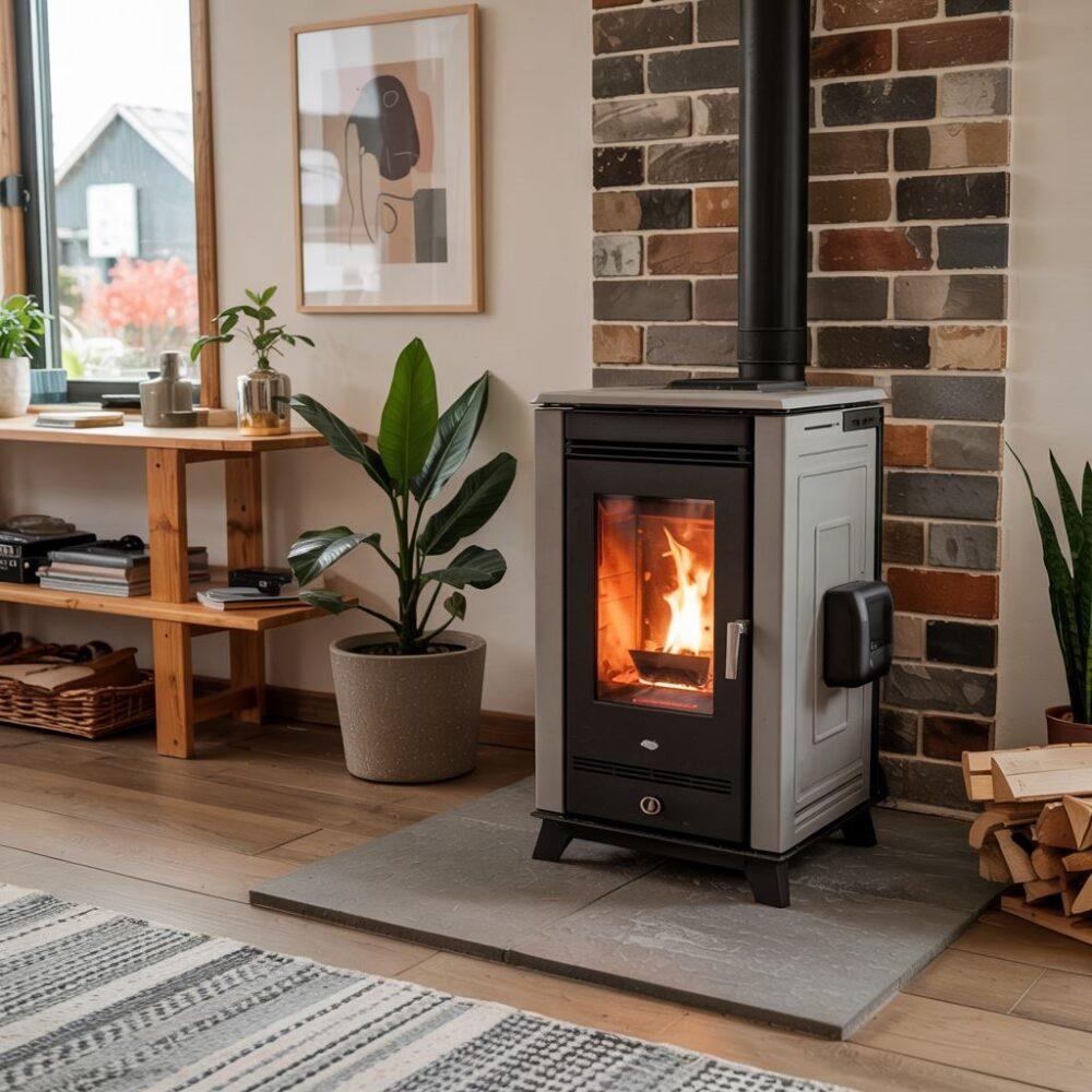 płonące pellet w piecu