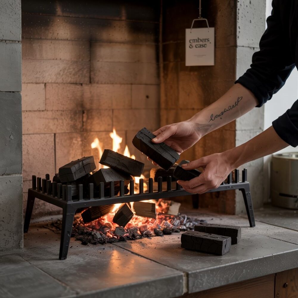 ręce układające brykiet