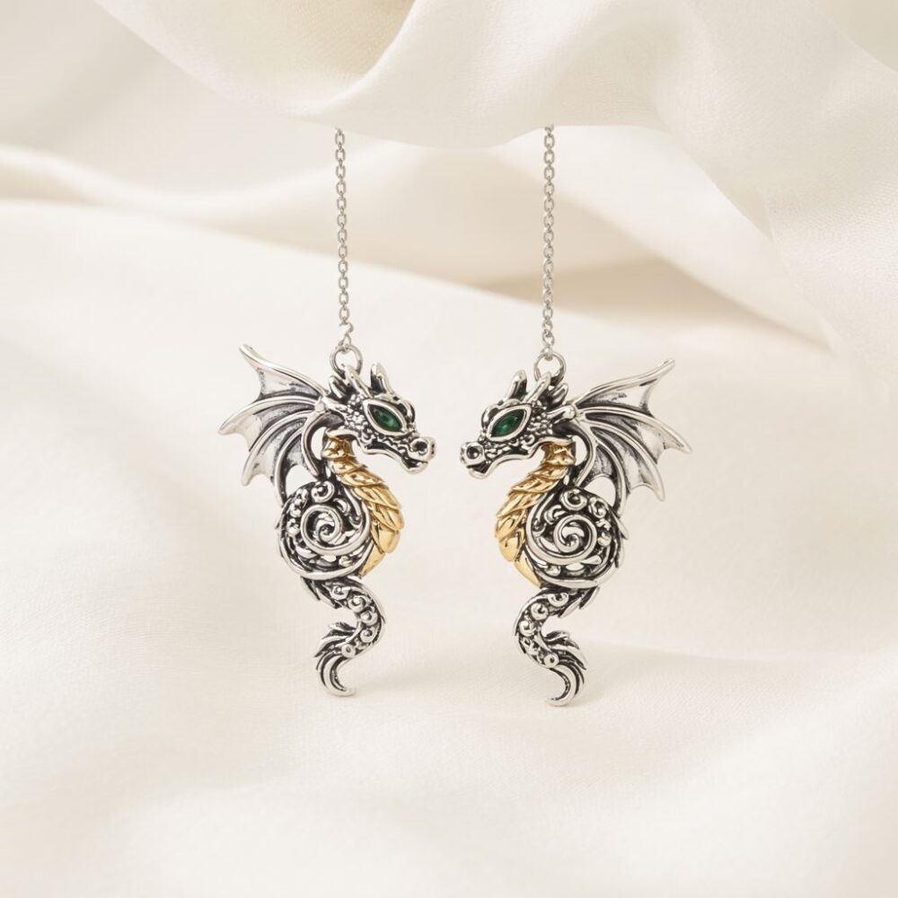 srebrne kolczyki smok
