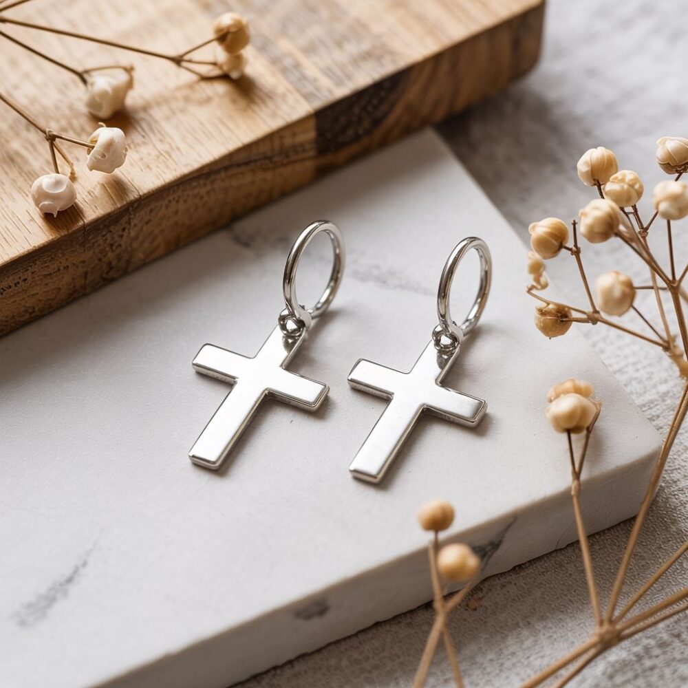 stalowe kolczyki krzyże