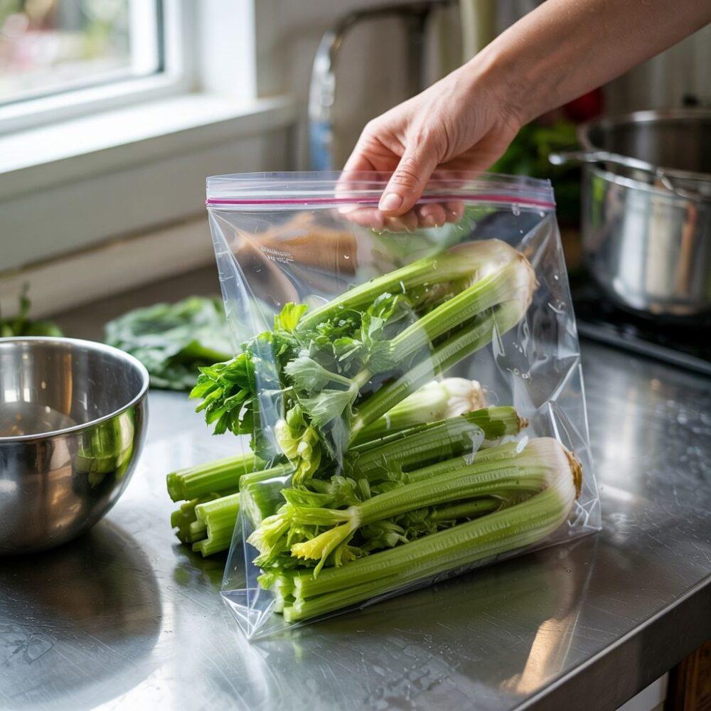 świeży seler przygotowany do mrożenia