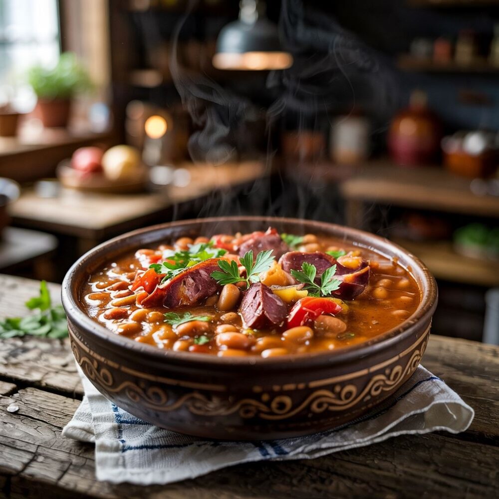 tradycyjne danie z fasoli i kiełbasy