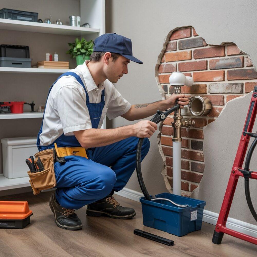 udrażnianie rury w ścianie