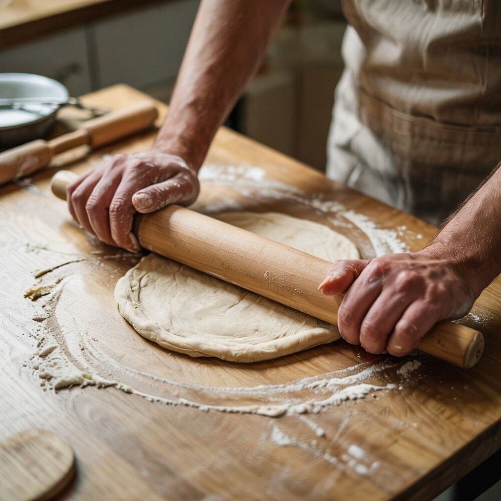 wałkowanie ciasta na pizzę