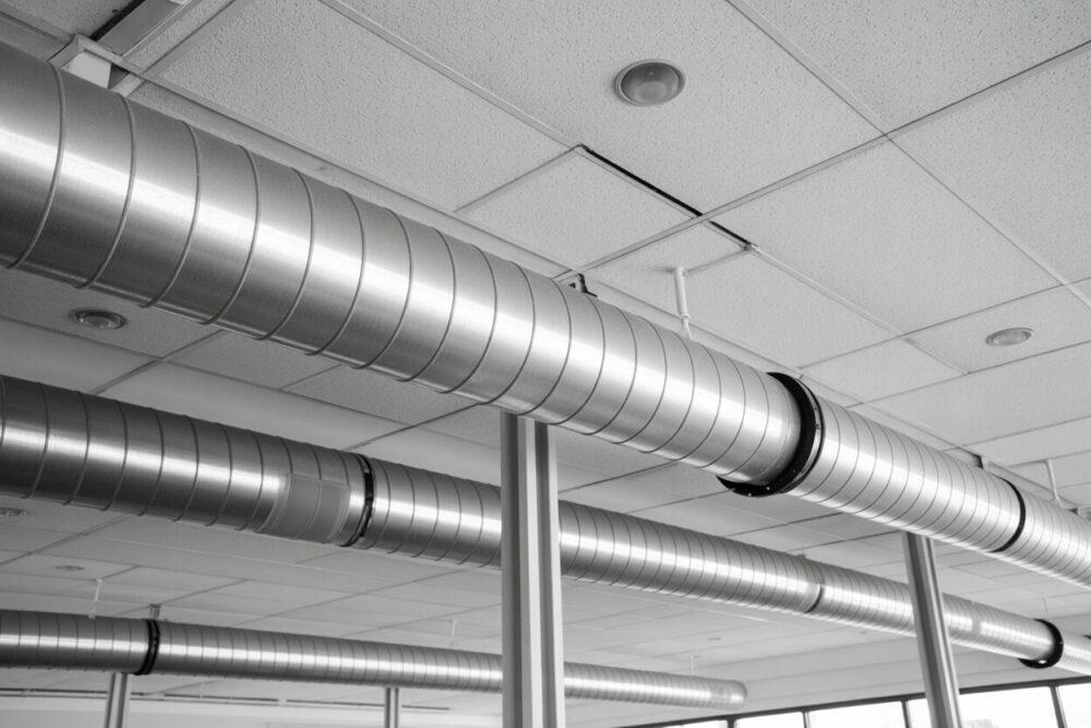 Kanały wentylacyjne zamontowane w suficie technicznym